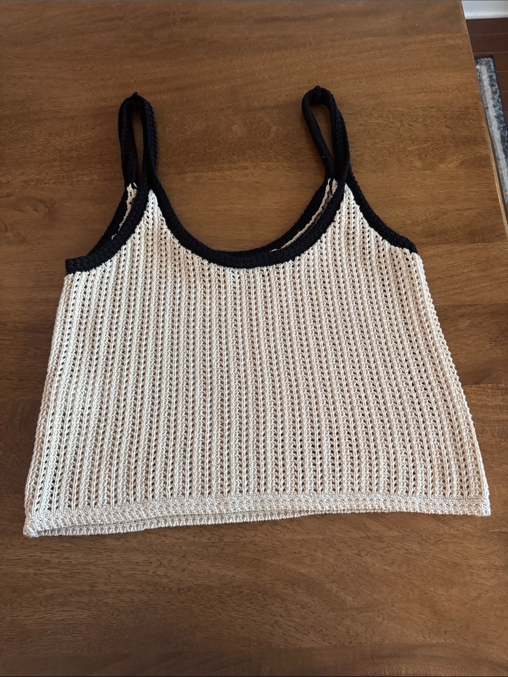 Madewell Cream Knit Tank with Black Trim